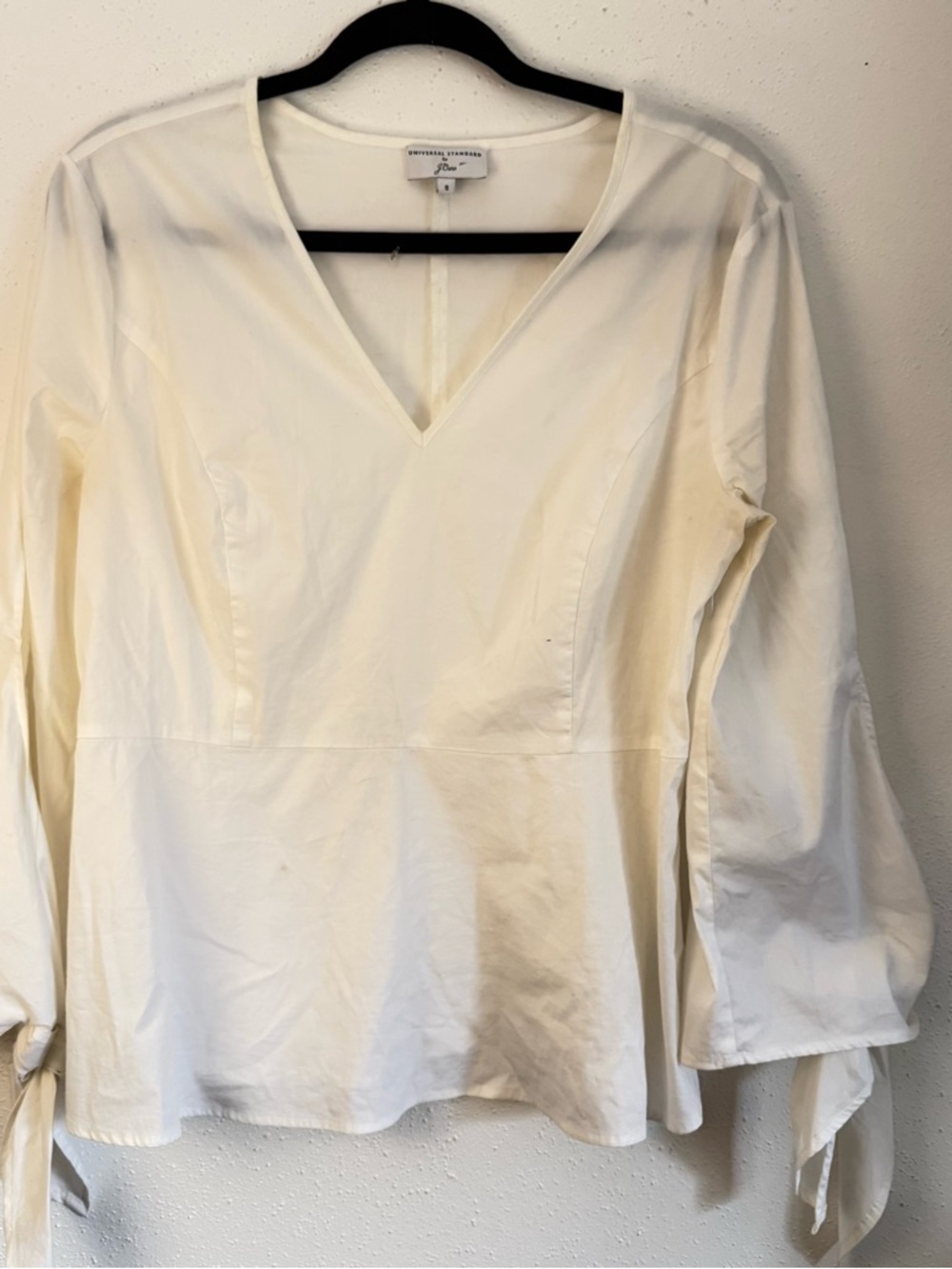 Universal Standard Cream V-Neck Tie-Sleeve Peplum Blouse